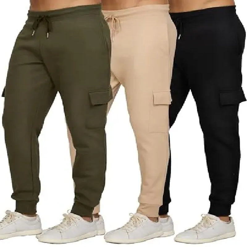 PURE CHAMP Men's Fleece Joggers - Set of 3 Soft Gym Sweatpants with Zipper Pockets