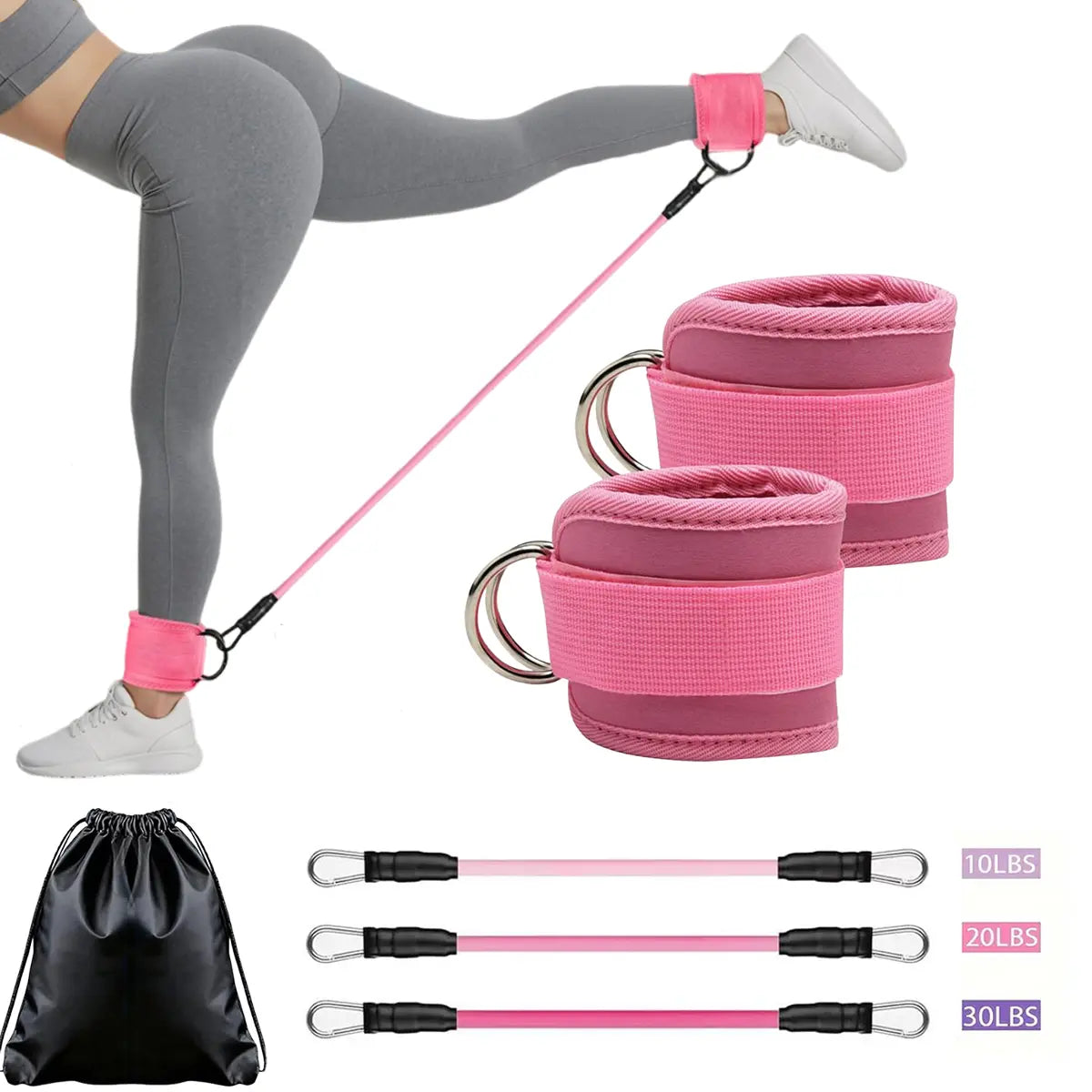 Adjustable Ankle Elastic Band with Straps for Glute and Leg Training - Professional Home Gym Equipment for Women
