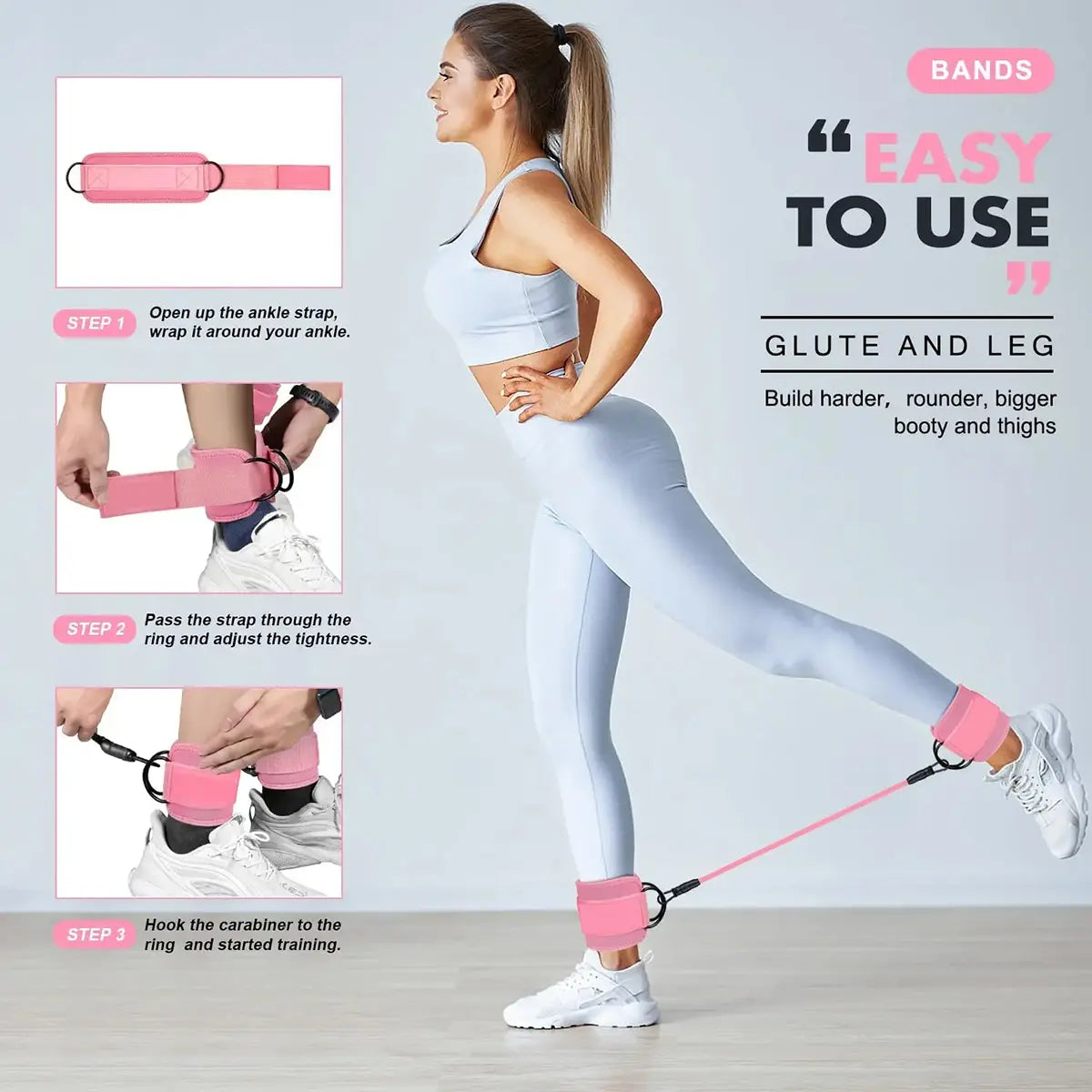 Adjustable Ankle Elastic Band with Straps for Glute and Leg Training - Professional Home Gym Equipment for Women