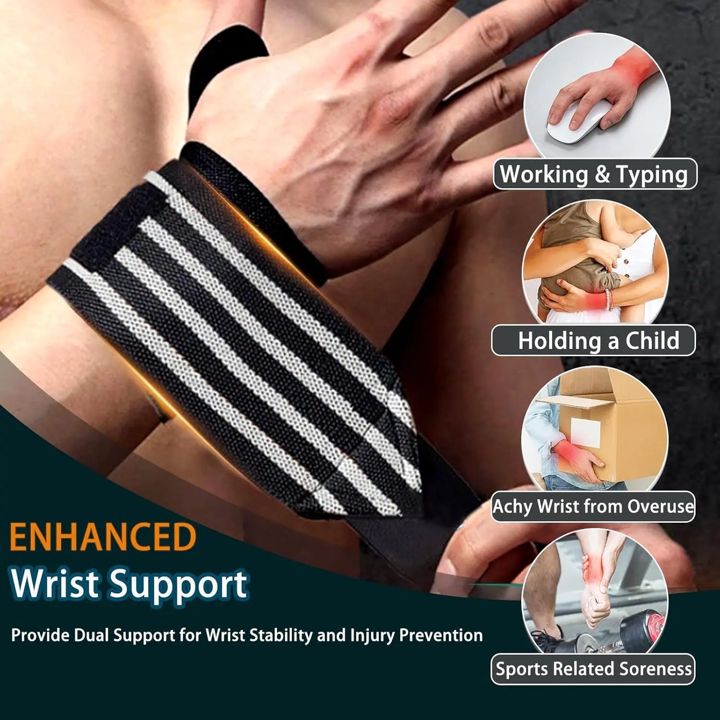 Adjustable 13" Red and Black Wrist Wraps with 4 Stripes for Weightlifting and Bodybuilding - Unisex Design with Velcro Closure