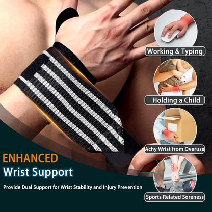 Adjustable 13" Red and Black Wrist Wraps with 4 Stripes for Weightlifting and Bodybuilding - Unisex Design with Velcro Closure