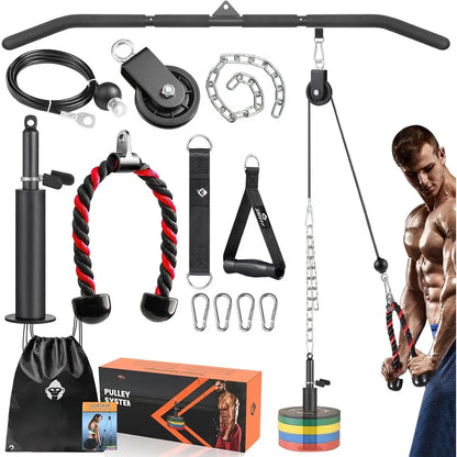 Professional Pulley System for Gym Use, Power Rack Attachment with 2-in-1 LAT Pulldown Bar and Enhanced Loading Pin for Triceps and Biceps Workouts