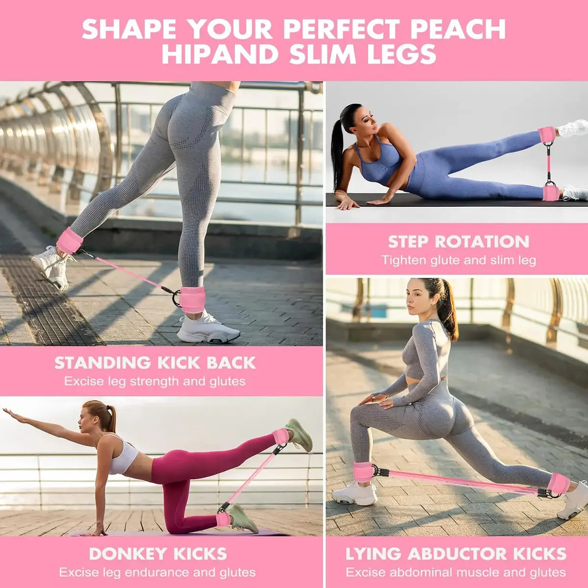 Adjustable Ankle Elastic Band with Straps for Glute and Leg Training - Professional Home Gym Equipment for Women