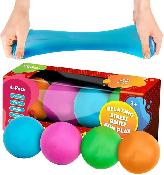 Assorted 2" Soft Bounce Stress Balls - 4-Pack Elastic Sensory Fidget Toys for ADHD, Autism, and Anxiety Relief