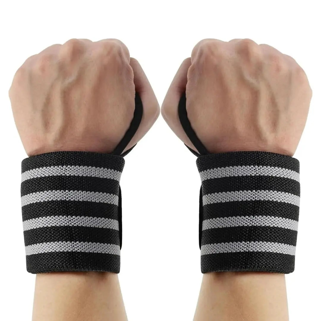Adjustable 13" Red and Black Wrist Wraps with 4 Stripes for Weightlifting and Bodybuilding - Unisex Design with Velcro Closure