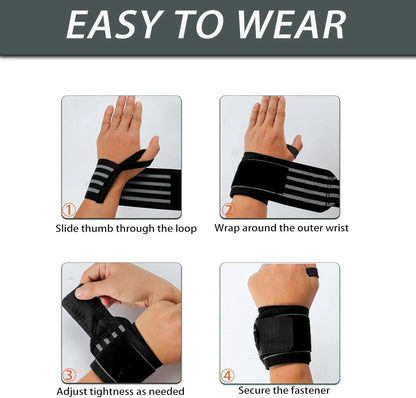 Adjustable 13" Red and Black Wrist Wraps with 4 Stripes for Weightlifting and Bodybuilding - Unisex Design with Velcro Closure