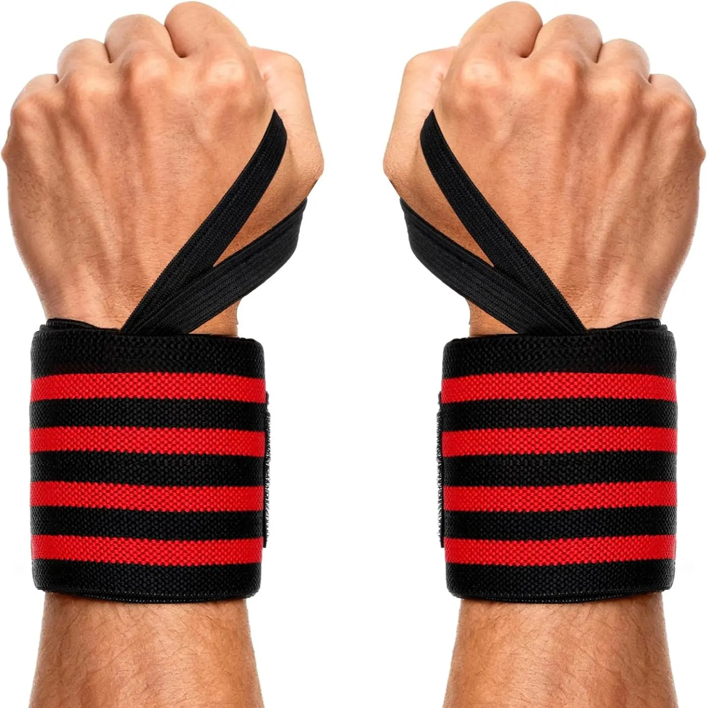 Adjustable 13" Red and Black Wrist Wraps with 4 Stripes for Weightlifting and Bodybuilding - Unisex Design with Velcro Closure