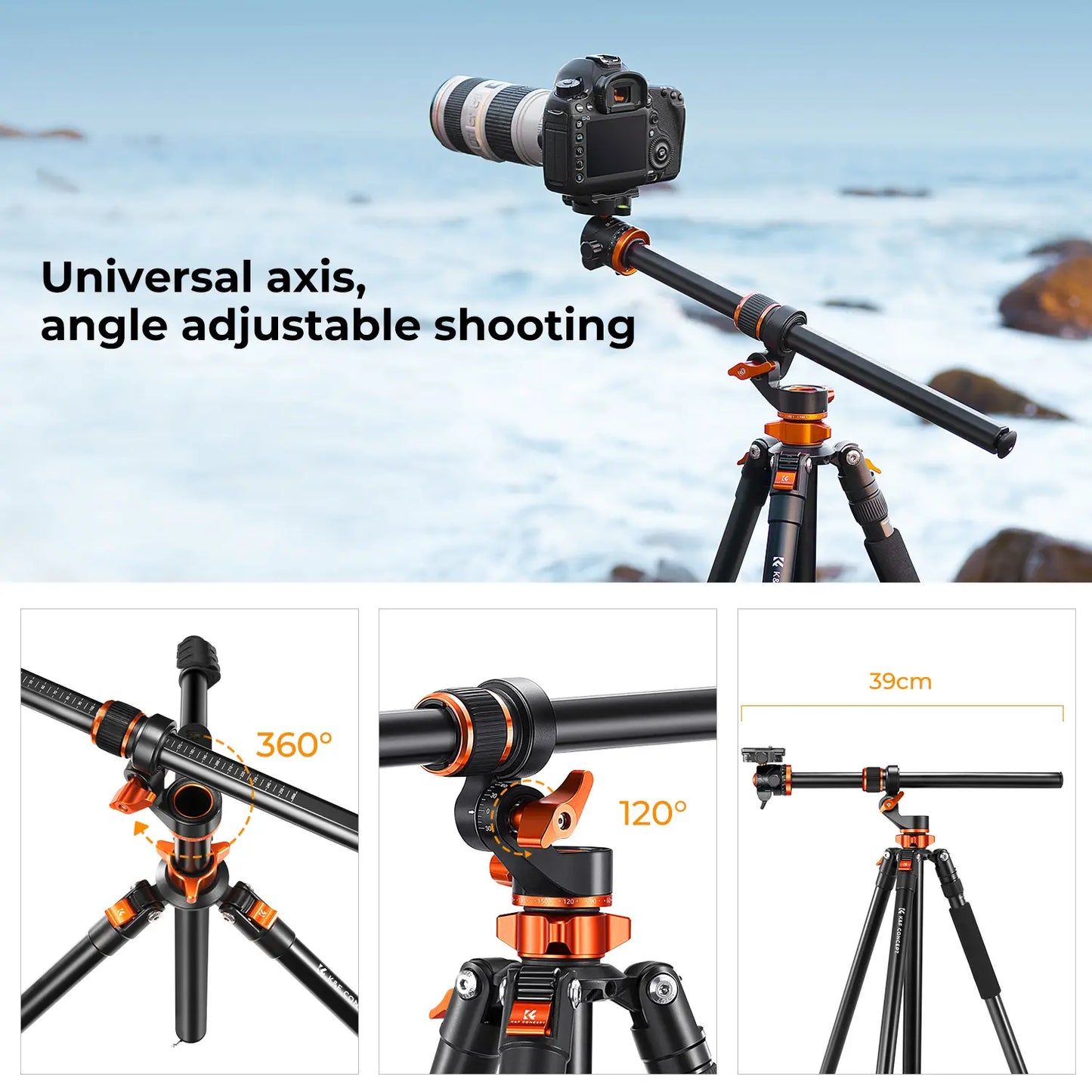 K&F Concept 90 Inch Ultra High Camera Tripod with Metal Ball Head, 10KG Load Capacity, Detachable Monopod for Indoor and Outdoor Use T254A7+BH-28L