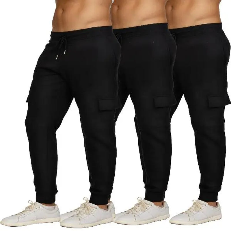PURE CHAMP Men's Fleece Joggers - Set of 3 Soft Gym Sweatpants with Zipper Pockets