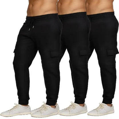 PURE CHAMP Men's Fleece Joggers - Set of 3 Soft Gym Sweatpants with Zipper Pockets