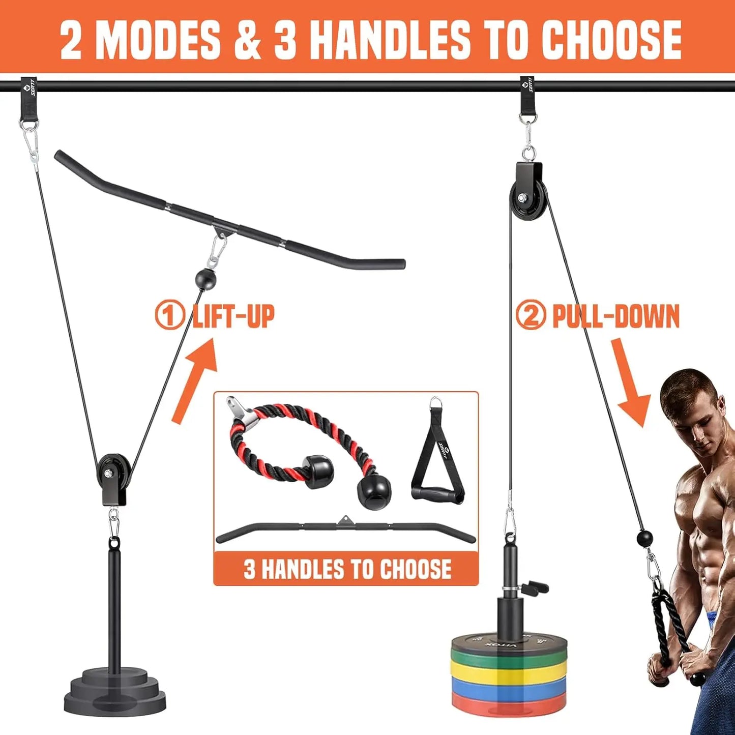 Professional Pulley System for Gym Use, Power Rack Attachment with 2-in-1 LAT Pulldown Bar and Enhanced Loading Pin for Triceps and Biceps Workouts