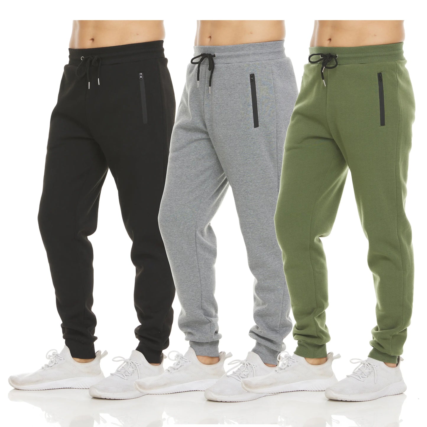 PURE CHAMP Men's Fleece Joggers - Set of 3 Soft Gym Sweatpants with Zipper Pockets