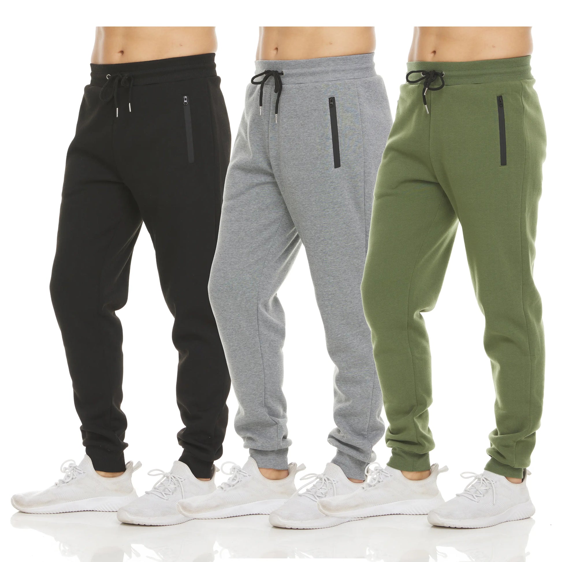 PURE CHAMP Men's Fleece Joggers - Set of 3 Soft Gym Sweatpants with Zipper Pockets