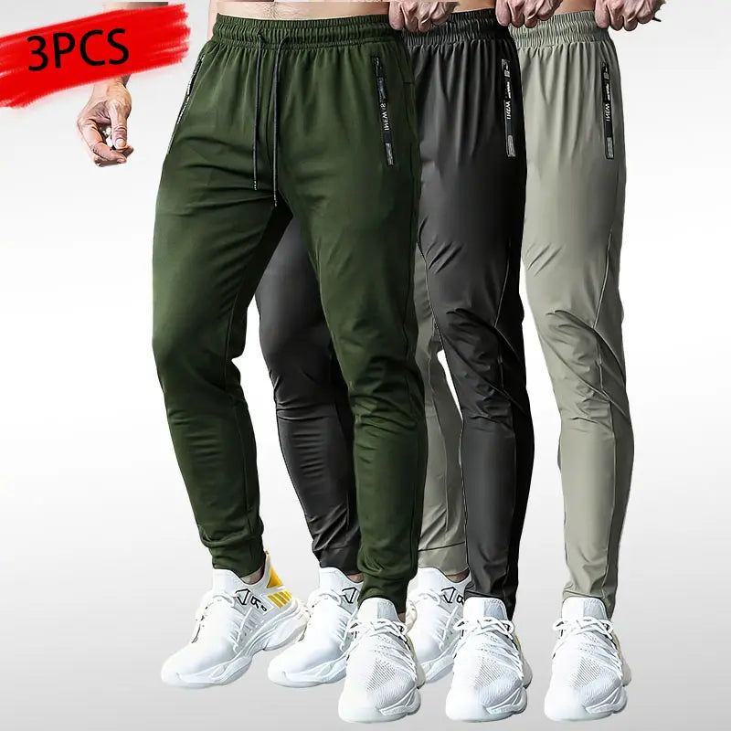 3PCS Men'S Stretch Gym Pants – Ultra Flex Workout Joggers with Zipper Pockets