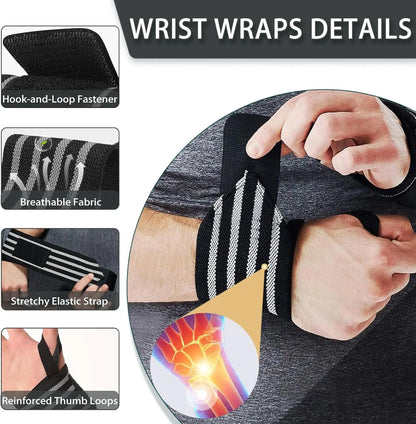 Adjustable 13" Red and Black Wrist Wraps with 4 Stripes for Weightlifting and Bodybuilding - Unisex Design with Velcro Closure
