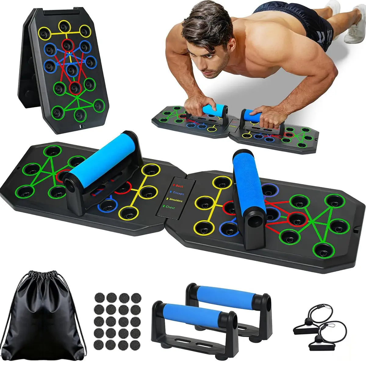 Enhanced Push-Up Board Fitness Kit with 28 Holes, Portable Home Exercise Equipment for Chest, Arms & Core, Includes Resistance Band & Upper Body Toner for Men & Women Summervibes Summerwins