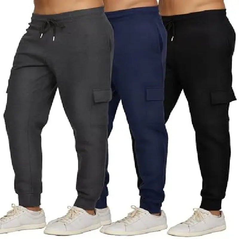 PURE CHAMP Men's Fleece Joggers - Set of 3 Soft Gym Sweatpants with Zipper Pockets