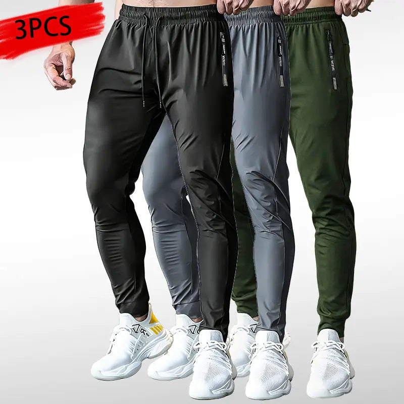 3PCS Men'S Stretch Gym Pants – Ultra Flex Workout Joggers with Zipper Pockets
