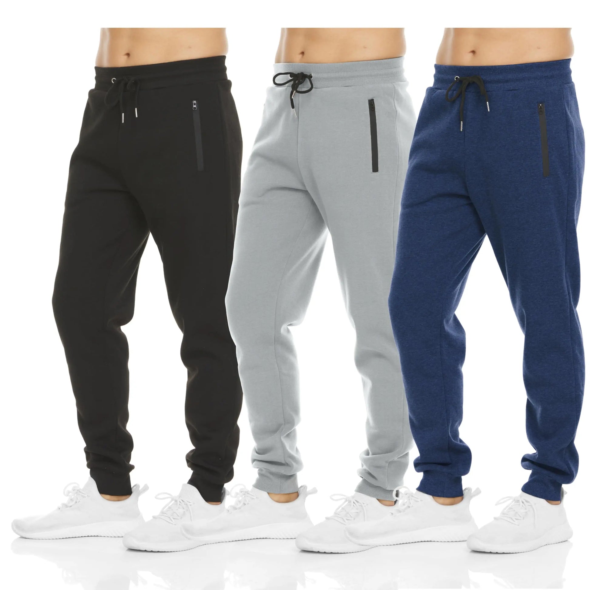 PURE CHAMP Men's Fleece Joggers - Set of 3 Soft Gym Sweatpants with Zipper Pockets