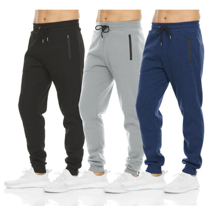 PURE CHAMP Men's Fleece Joggers - Set of 3 Soft Gym Sweatpants with Zipper Pockets