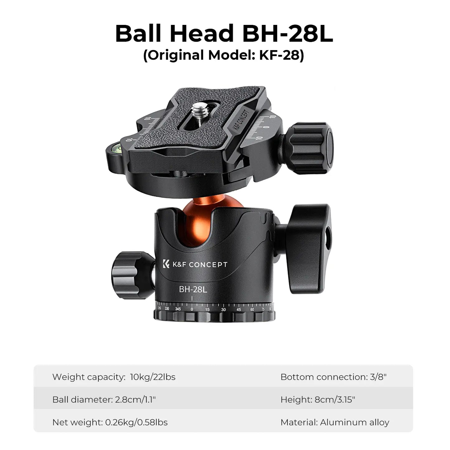 K&F Concept 90 Inch Ultra High Camera Tripod with Metal Ball Head, 10KG Load Capacity, Detachable Monopod for Indoor and Outdoor Use T254A7+BH-28L