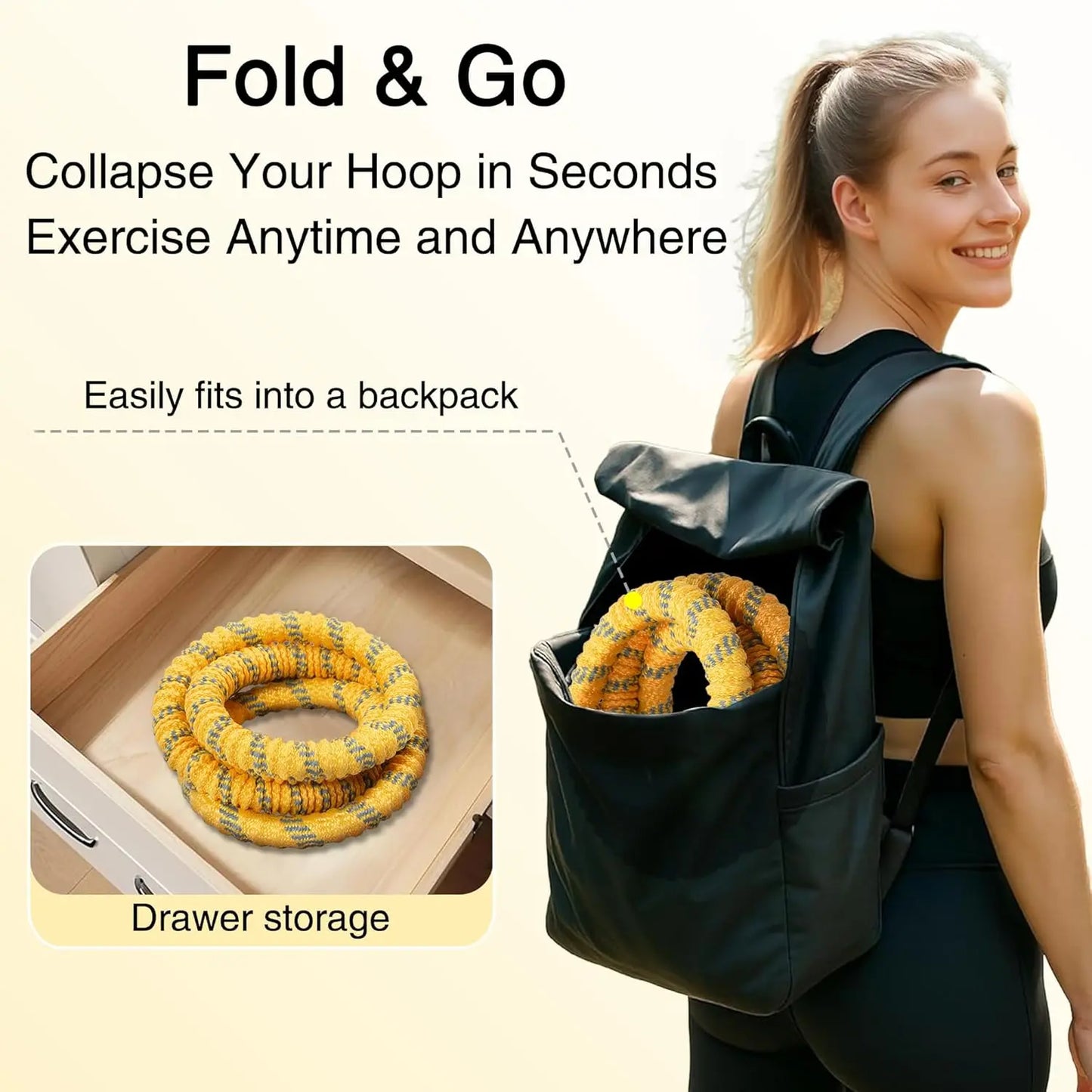 Soulyis Portable Spring-Loaded Weighted Hula Hoop with Silent Anti-Pinch Design for Core Muscle Training - Compact and Easy to Carry