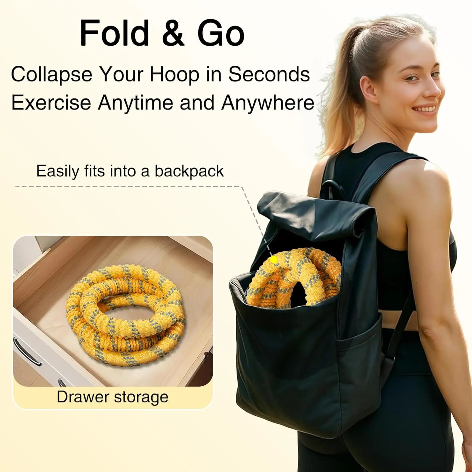 Soulyis Portable Spring-Loaded Weighted Hula Hoop with Silent Anti-Pinch Design for Core Muscle Training - Compact and Easy to Carry