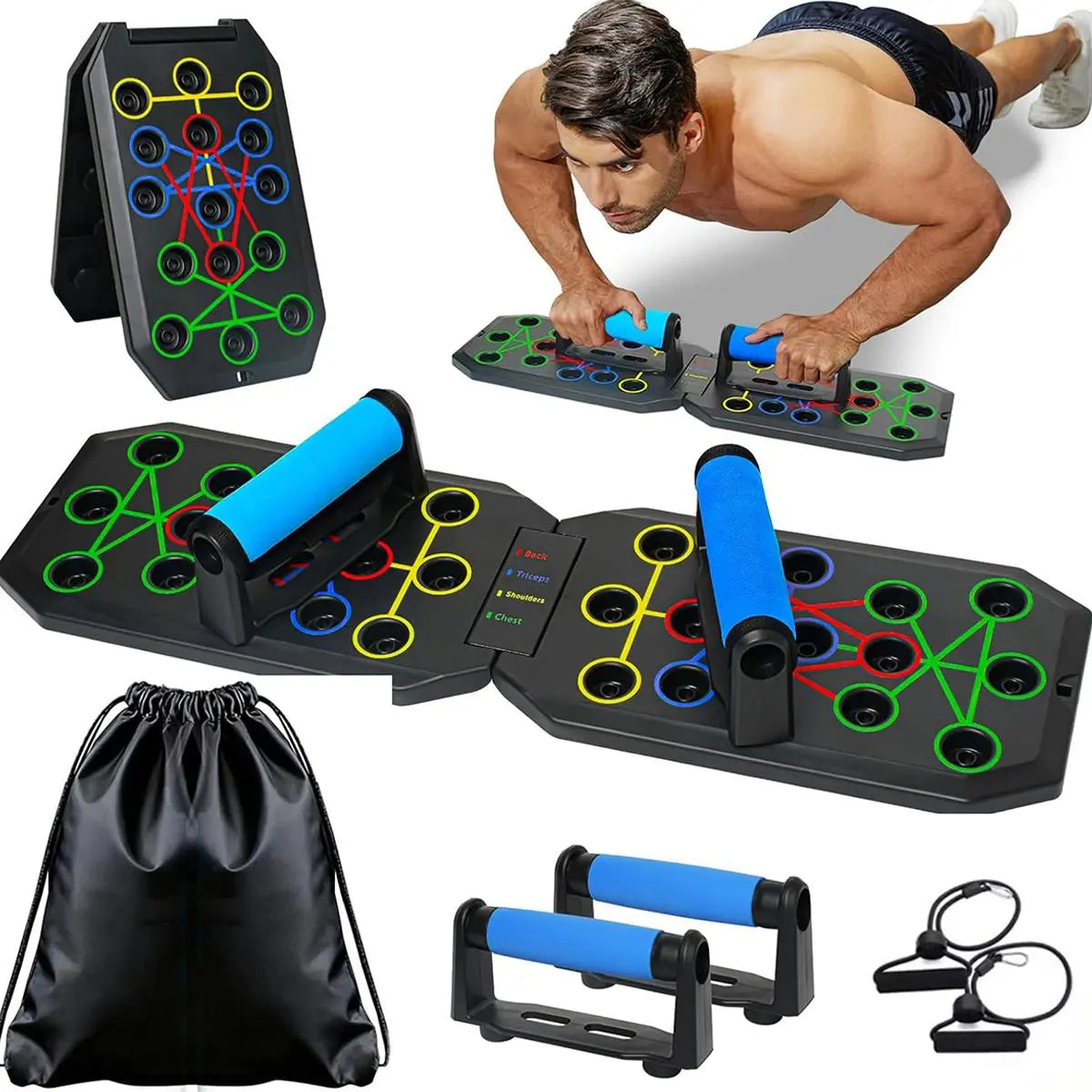 Enhanced Push-Up Board Fitness Kit with 28 Holes, Portable Home Exercise Equipment for Chest, Arms & Core, Includes Resistance Band & Upper Body Toner for Men & Women Summervibes Summerwins