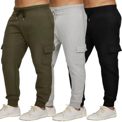 PURE CHAMP Men's Fleece Joggers - Set of 3 Soft Gym Sweatpants with Zipper Pockets