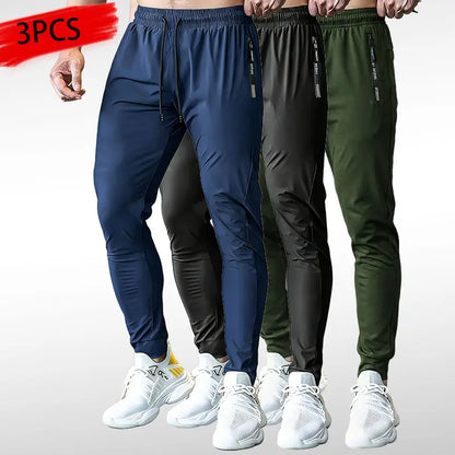 3PCS Men'S Stretch Gym Pants – Ultra Flex Workout Joggers with Zipper Pockets