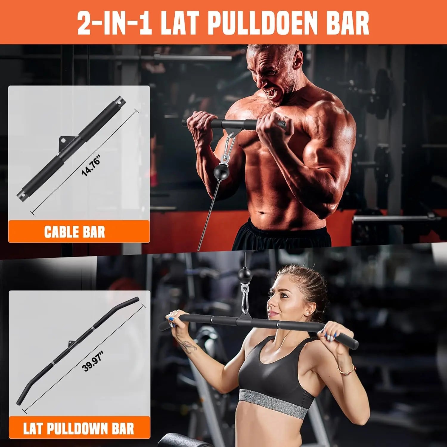 Professional Pulley System for Gym Use, Power Rack Attachment with 2-in-1 LAT Pulldown Bar and Enhanced Loading Pin for Triceps and Biceps Workouts