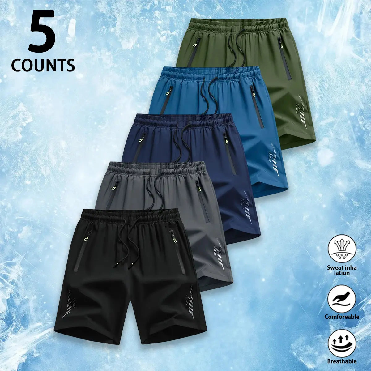 6 Counts Men'S Premium Ice Silk Quick Dry Athletic Shorts, Luxury Performance Cooling Drawstring Elastic Cure Zipper Pockets & Reflective Detail, Designer Loose Fit Breathable Lightweight Workout Shorts for Gym,Quick-Dry Elastic Athletic Shorts Set
