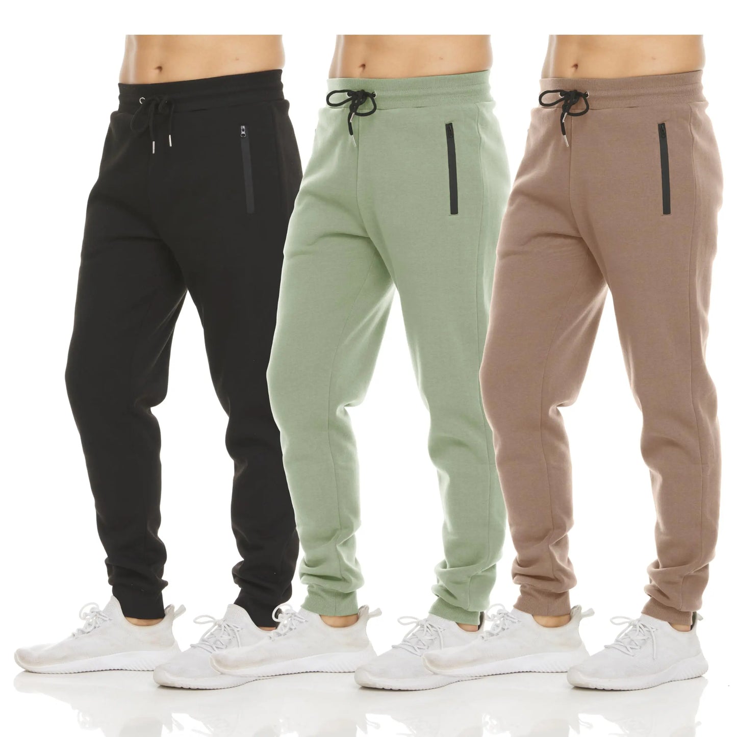 PURE CHAMP Men's Fleece Joggers - Set of 3 Soft Gym Sweatpants with Zipper Pockets