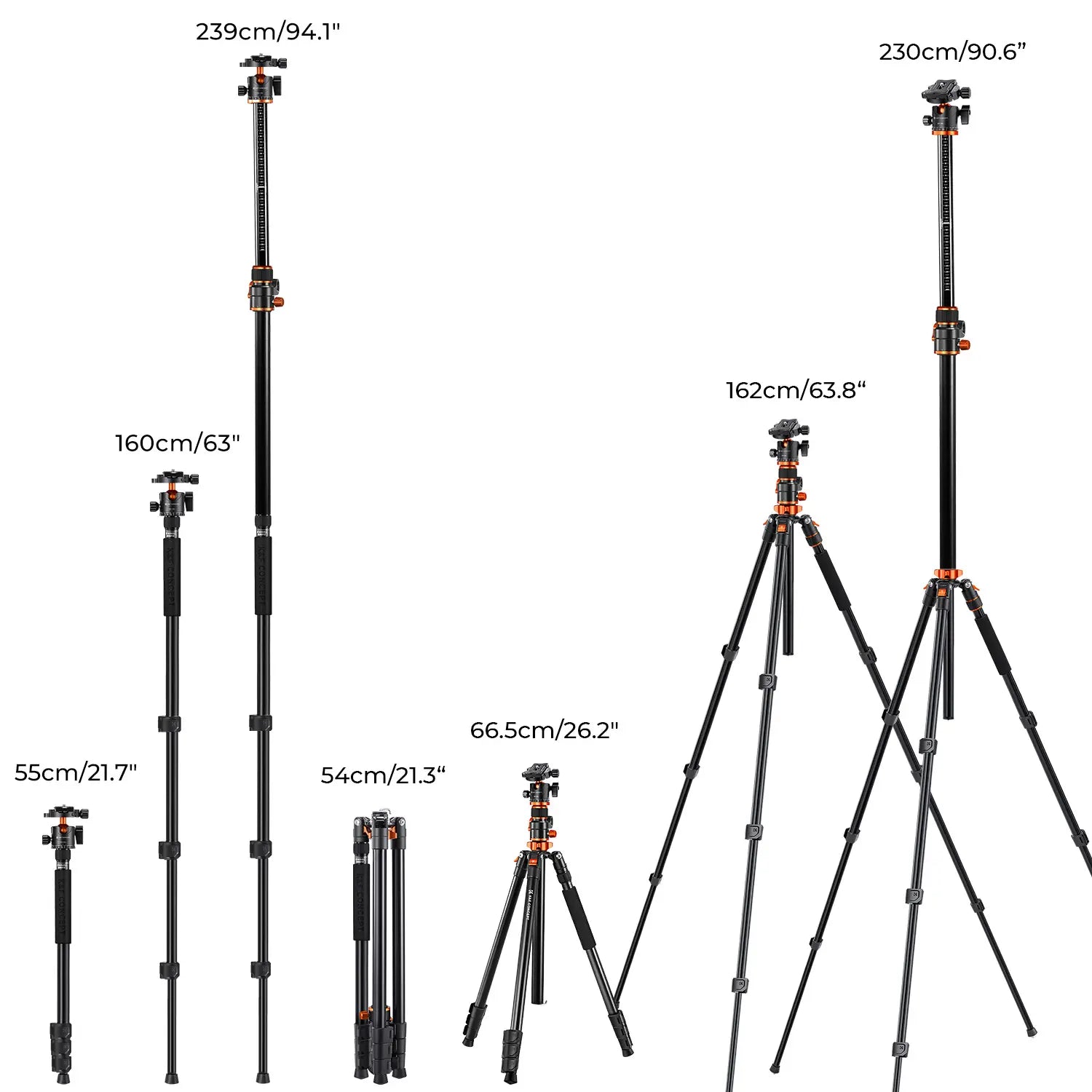 K&F Concept 90 Inch Ultra High Camera Tripod with Metal Ball Head, 10KG Load Capacity, Detachable Monopod for Indoor and Outdoor Use T254A7+BH-28L