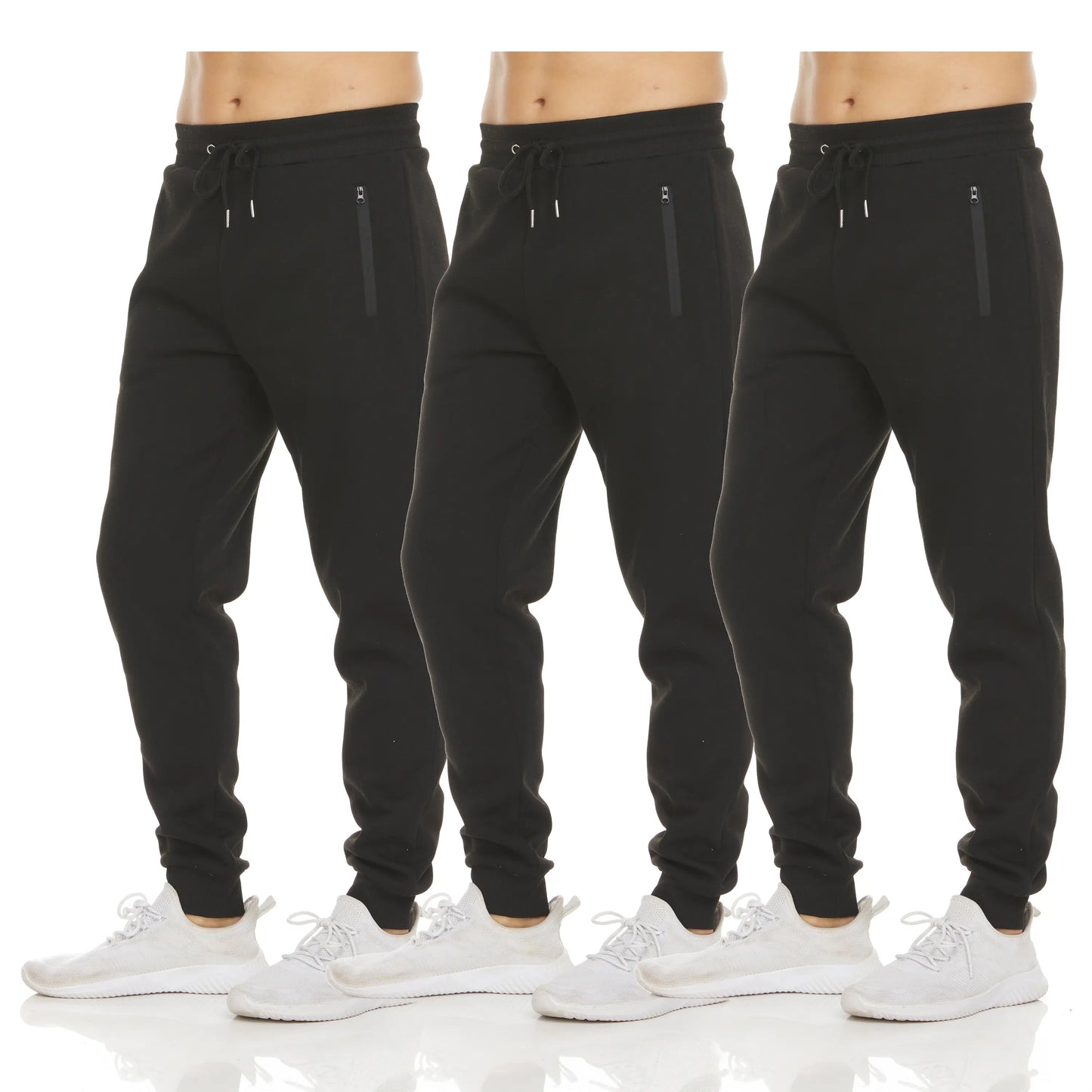 PURE CHAMP Men's Fleece Joggers - Set of 3 Soft Gym Sweatpants with Zipper Pockets