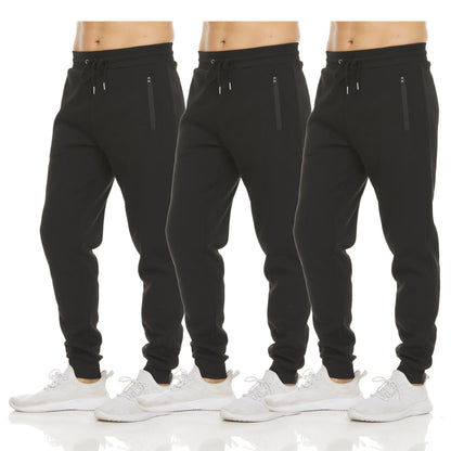 PURE CHAMP Men's Fleece Joggers - Set of 3 Soft Gym Sweatpants with Zipper Pockets