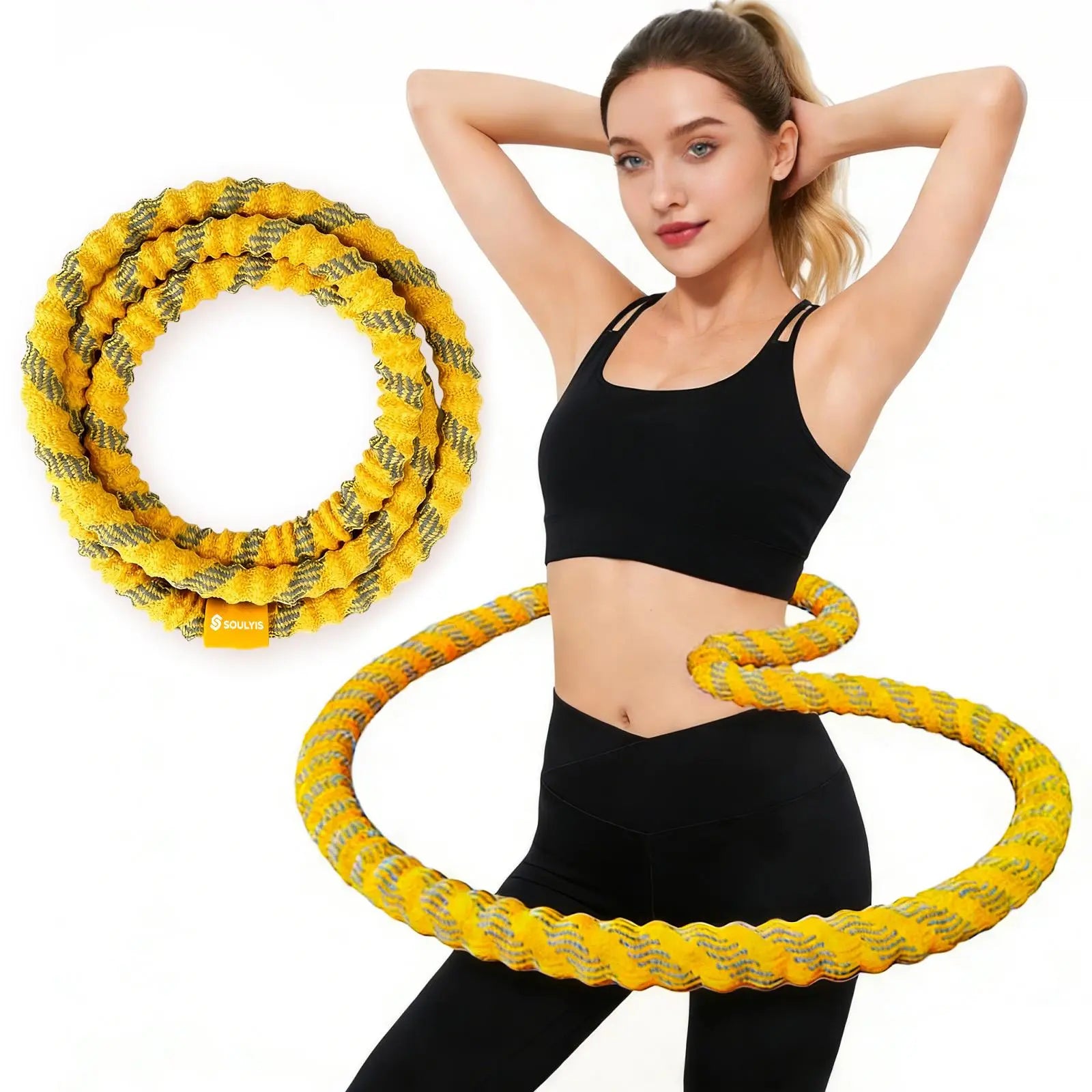 Soulyis Portable Spring-Loaded Weighted Hula Hoop with Silent Anti-Pinch Design for Core Muscle Training - Compact and Easy to Carry