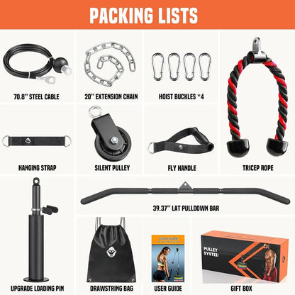 Professional Pulley System for Gym Use, Power Rack Attachment with 2-in-1 LAT Pulldown Bar and Enhanced Loading Pin for Triceps and Biceps Workouts