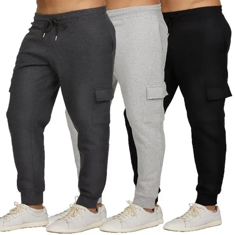 PURE CHAMP Men's Fleece Joggers - Set of 3 Soft Gym Sweatpants with Zipper Pockets