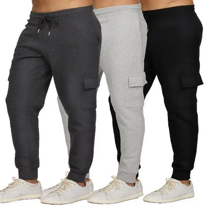 PURE CHAMP Men's Fleece Joggers - Set of 3 Soft Gym Sweatpants with Zipper Pockets